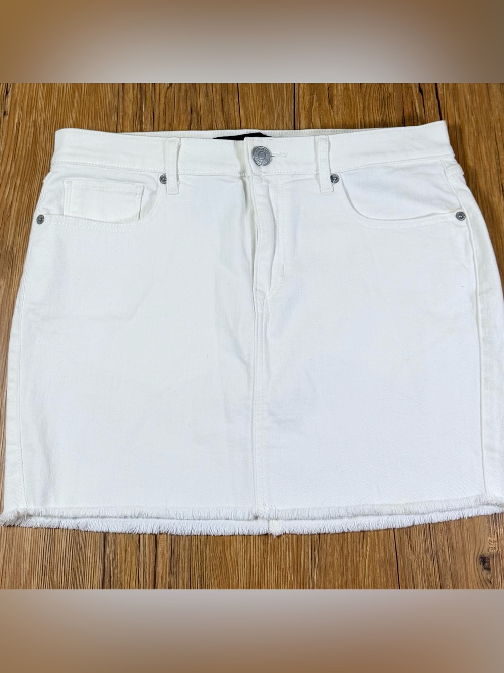 Express Jeans White Denim Mini Skirt Womens 6 Raw Frayed Hem Stretch